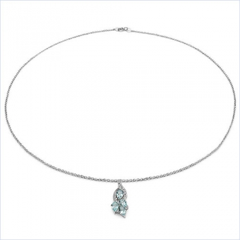 Collier/Kette mit Diamant/Blau-Topas-Anhänger 925 Silb.1,42 Karat