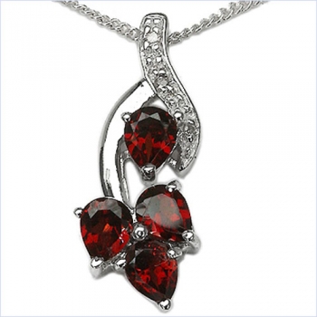 Collier/Kette mit 4 Granaten u.3 Weißen Diamanten Anhänger-1,58 Karat