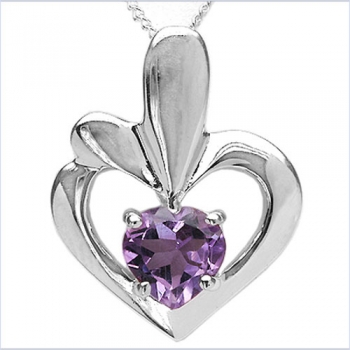 Collier/Kette mit Amethyst-Herz Anhänger 925-Silber Rhod.-1,25 Karat