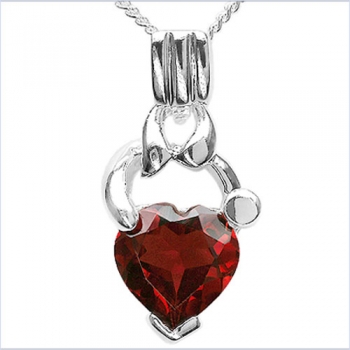 Collier/Kette Herz-Anhänger Granat-Silber/Rhod.-2,00 Karat