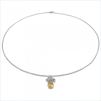 Collier/Kette Tropfen Anhänger Citrin (Sonnenstein)-Silber-Rhodiniert 1,10 Karat