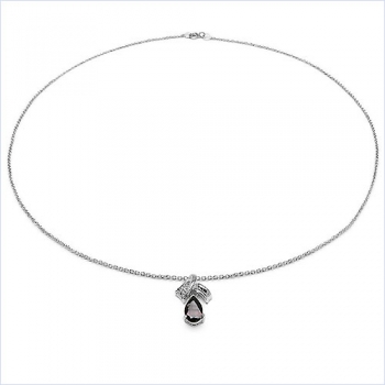 Collier/Kette Tropfen-Anhänger Granat-Silber-Rhodiniert 1,30 Karat