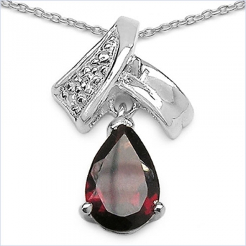 Collier/Kette Tropfen-Anhänger Granat-Silber-Rhodiniert 1,30 Karat