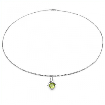 Collier/Kette mit Anhänger-Peridot 925Silber-Rhodiniert-0,90 Karat