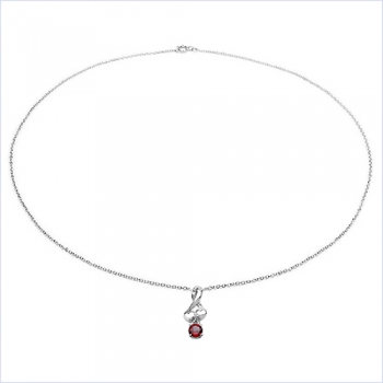 Collier/Halskette mit Granat-Anhänger-2 Herzen-1,10 Karat-Silber Rhodiniert