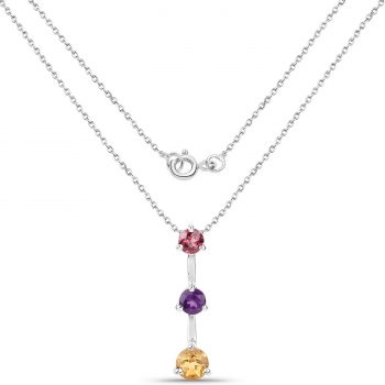 Collier/Kette mit Rhodolith, Citrin, Amethyst im Anhänger 1,10 Karat-Silber