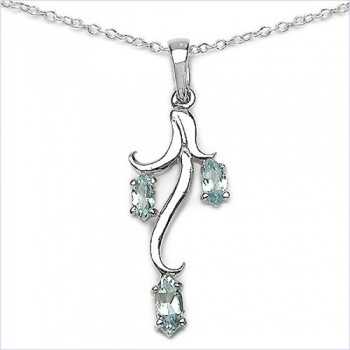 Collier/Kette mit Aquamarin-Anhänger 925 Sterling Silber-Rhodiniert 0,48 Karat
