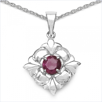 Collier/Kette-Anhänger Rubin-925 Silber-Rhod.-1,18 Karat