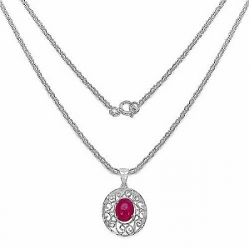 Collier/Kette mit Rubin-Anhänger-925 Silber-Rhodiniert-2,51 Karat