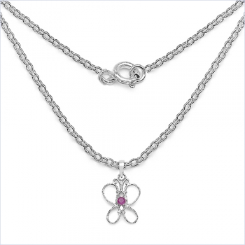 Collier/Kette-Anhänger Rubin-Schmetterling-Silber-Rhodiniert