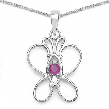 Collier/Kette-Anhänger Rubin-Schmetterling-Silber-Rhodiniert