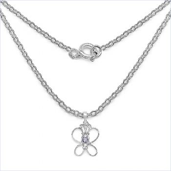 Collier/Kette-Anhänger Tansanit-Schmetterling-Silber-Rhodiniert