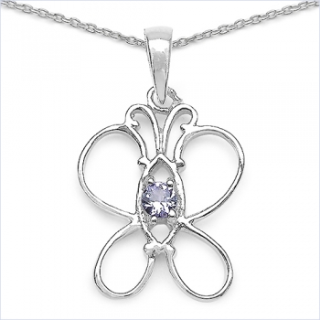 Collier/Kette-Anhänger Tansanit-Schmetterling-Silber-Rhodiniert