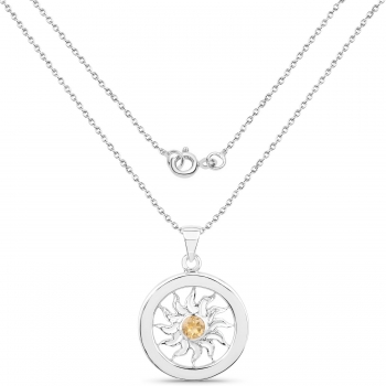 Collier/Halskette 925-Sterling Silber mit Sonne-Anhänger/Citrin Sonnenstein 1,10 Karat