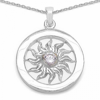 Collier/Halskette 925-Sterling Silber mit Sonne-Anhänger/Zirkonia 1,10 Karat