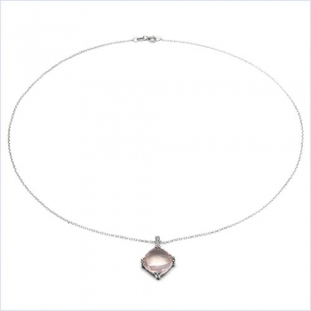 Collier/Kette mit Diamant/Rosenquarz-Anhänger 10 Karat