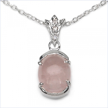 Collier/Halskette m.Anhänger-Rosenquarz-Zirkonia/3,28 Karat