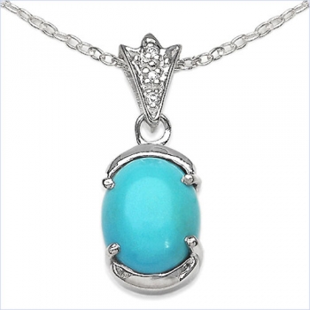 Collier/Halskette mit Anhänger-Türkis-Zirkonia-2,57 Karat