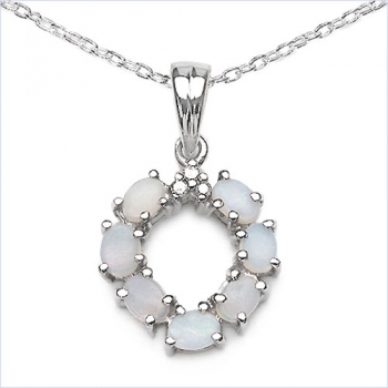 Collier/Halskette mit Diamant/Opal-Herz-Anhänger-925 Silber Rhodiniert