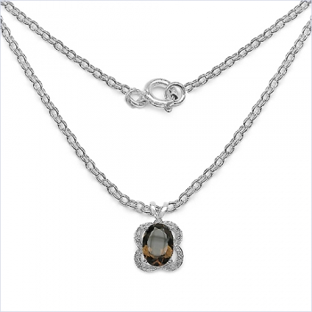 Collier/Halskette mit Smoky-Topas/Rauchquarz/Weißtopas-Anhänger-5,57 Karat