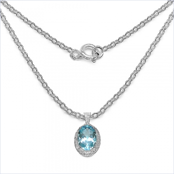 Collier/Kette mit großem Blautopas-925 Silber, 15 Karat