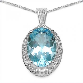 Collier/Kette mit großem Blautopas-925 Silber, 15 Karat