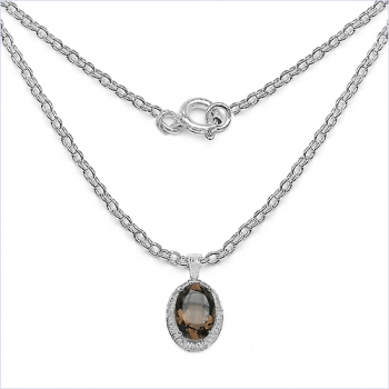 Collier/Kette mit großem Smoky-Topas/Rauchquarz-Weißtopas-Anhänger 11,67 Karat