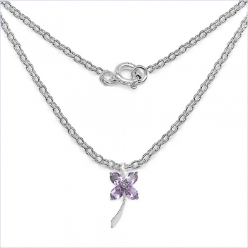 Collier/Kette Kleeblatt/Blume-Amethyst-Silb.3,40 Karat