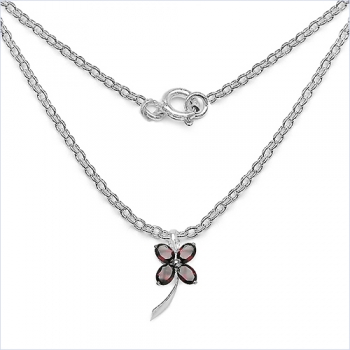 Collier/Kette mit Kleeblatt/Blume-Granat-Anhänger-Silber 4,00 Karat