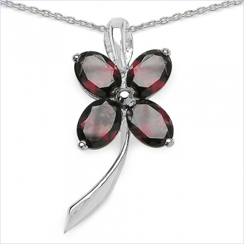 Collier/Kette mit Kleeblatt/Blume-Granat-Anhänger-Silber 4,00 Karat