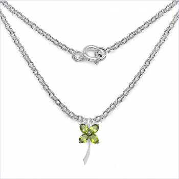 Collier/Kette Kleeblatt/Blume-Peridot-Anhänger,Silb.3,40Karat