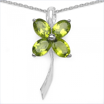 Collier/Kette Kleeblatt/Blume-Peridot-Anhänger,Silb.3,40Karat