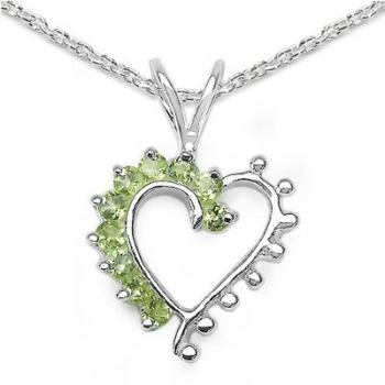 Collier/Halskette mit Peridot-Herz Anhänger 925-Silber Rhodiniert