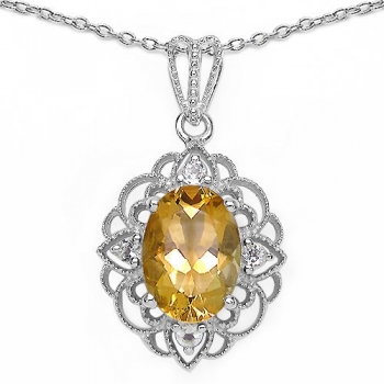 Collier/Kette mit Citrin (Sonnenstein)/Weißtopas-Anhänger-6,32 Karat