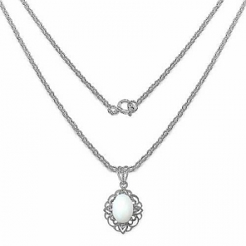 Collier/Kette mit großem Milch-Opal/Weißtopas-Anhänger-6,32 Karat