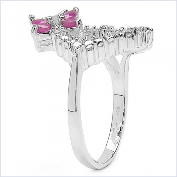 Herz/Schmetterling-Ring-Silber-Rhodiniert 1 Diamant,4 Rubine
