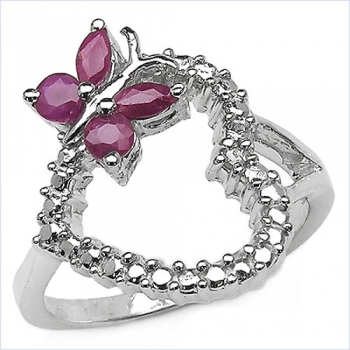 Herz/Schmetterling-Ring-Silber-Rhodiniert 1 Diamant,4 Rubine