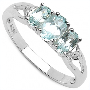 Diamant-Blautopas-Ring- 925 Sterling Silber Rhodiniert-1,36 Karat