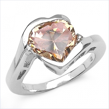 Großer grüner/weißer Zirkonia-Herz-Ring - 925 Sterling Silber - Rhodiniert 5,61 Karat