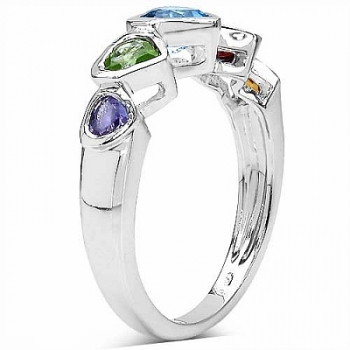 Multicolor Edelstein-Herzen-Ring-mit Amethyst,Blautopas,Citrin,Granat,Peridot