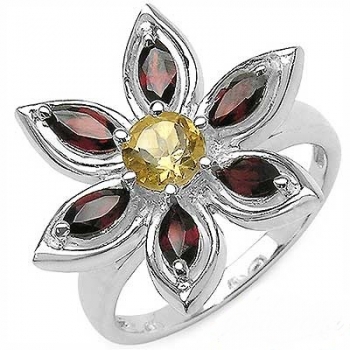 Collier/Kette mit Anhänger Stern-Granat/Citrin 4,75 Karat-Sterling-Silber Rhod.