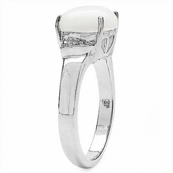 Weißer Opal/Diamant-Ring-Silber Rhodiniert-6,21 Karat
