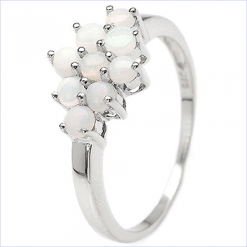 Weißer Opal-Ring-9 Edelsteine-925 Sterling Silb.Rhodin.