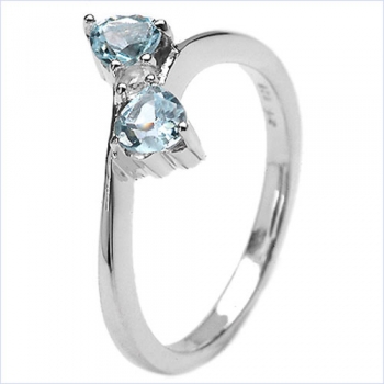 Edler Herzen-Ring Blautopas-925 Silber Rhodiniert 0,78 Karat