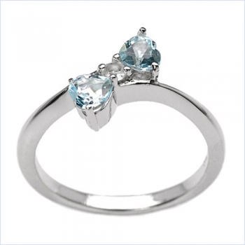 Edler Herzen-Ring Blautopas-925 Silber Rhodiniert 0,78 Karat
