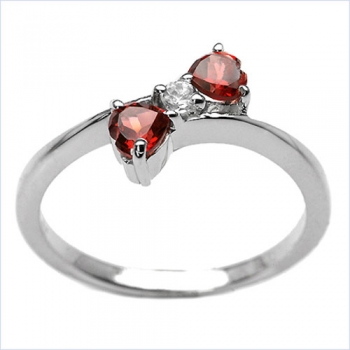 Edler Herz-Granat/Weißtopas-Ring-925 Silber Rhod.