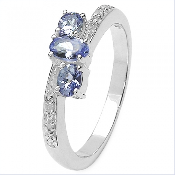 Edler Diamant/Tansanit Ring-925 Sterling Silber Rhodiniert-0,61 Karat