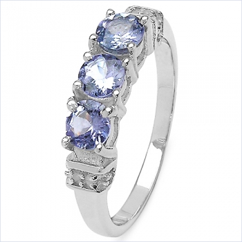 Edler Diamant/Tansanit Ring-925 Sterling Silber Rhodiniert-0,80 Karat