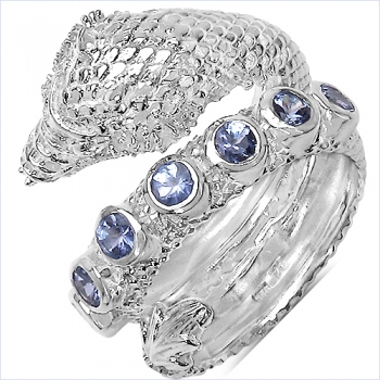 Drachen-Ring mit 5 verschiedenen Edelsteinen-925 Sterling Silber Rhodiniert 0,80 Karat