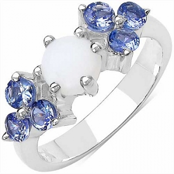 Ring Milch-Opal/Tansanit-1,10 Karat-Silber Rodiniert